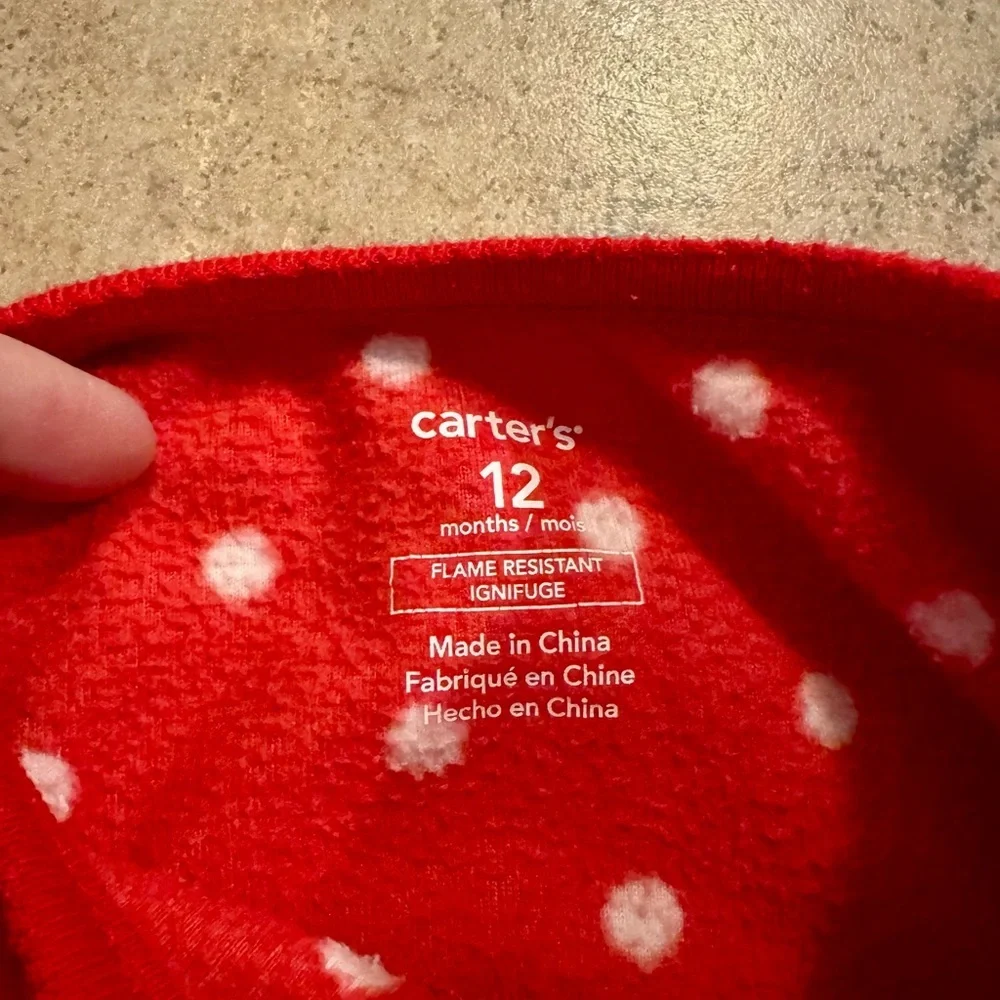 Carter's -Red Polka Dot Fleece Holiday Footie with Reindeer, Size 12M